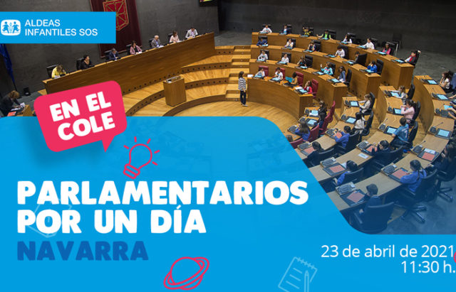 Cartel del Pleno organizado por Aldeas Infantiles y Parlamento de Navarra