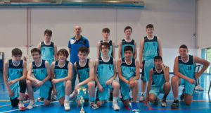 El equipo Cadete Masculino del Arenas de Baloncesto con su copa de Campeones de Navarra